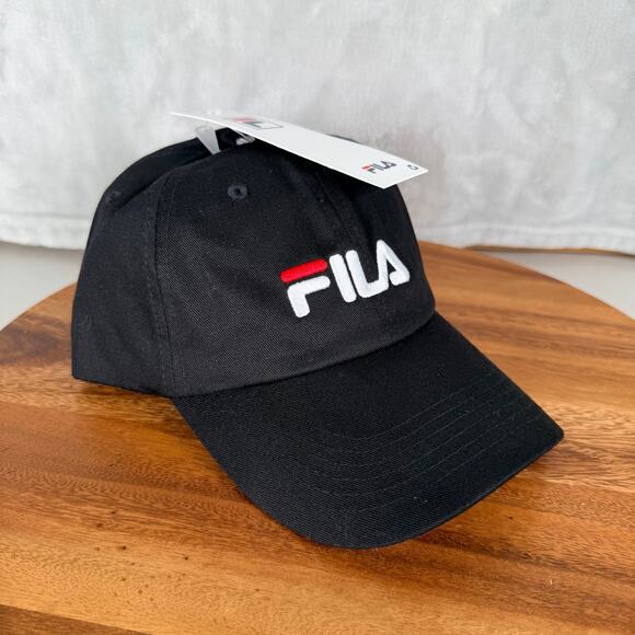 FILA Hat Black with Logo One Size Cotton Baseball Cap Adjustable Buckle - Picture 2 of 11